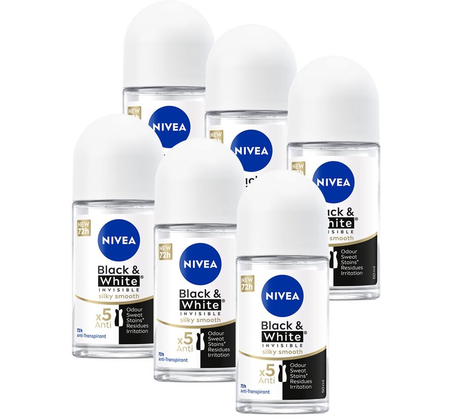 Black & White Invisible Silky - Deodorant Roller - 6x 50ml