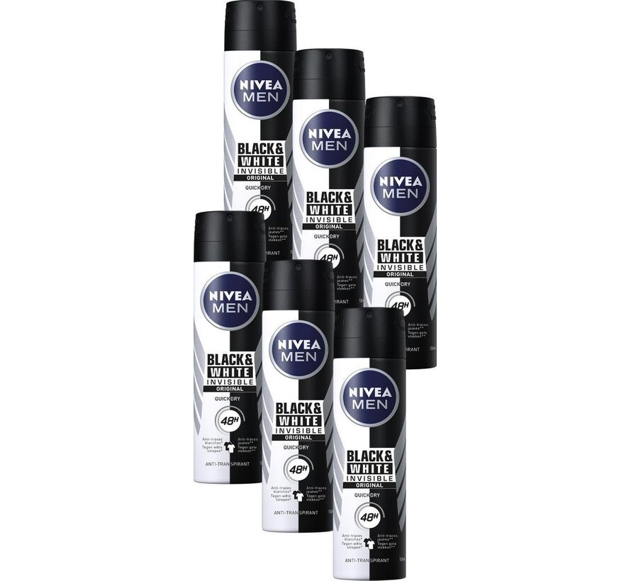 Men Invisible Black & White Original - Deodorant Spray - 6x 150ml c