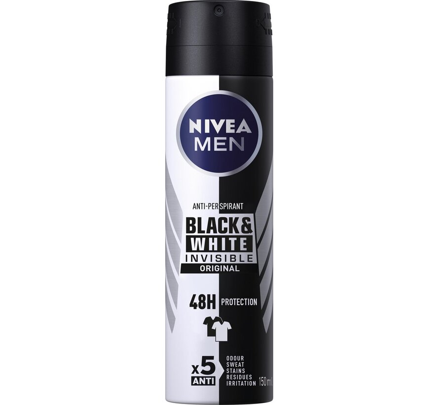 Men Invisible Black & White Original - Deodorant Spray - 6x 150ml c