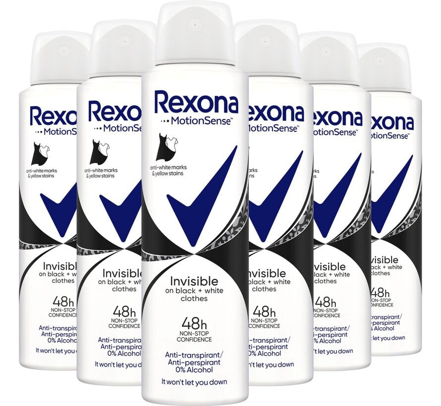 Motion Sense - Invisible Black & White - Deodorant Spray - 6x 150ml