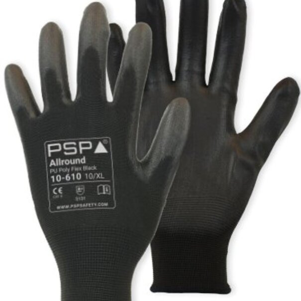 PSP Werkhandschoenen - President Safety  Montage handschoenen PSP Allround PU Poly Flex Black 10-610 (20 x 12 stuks)