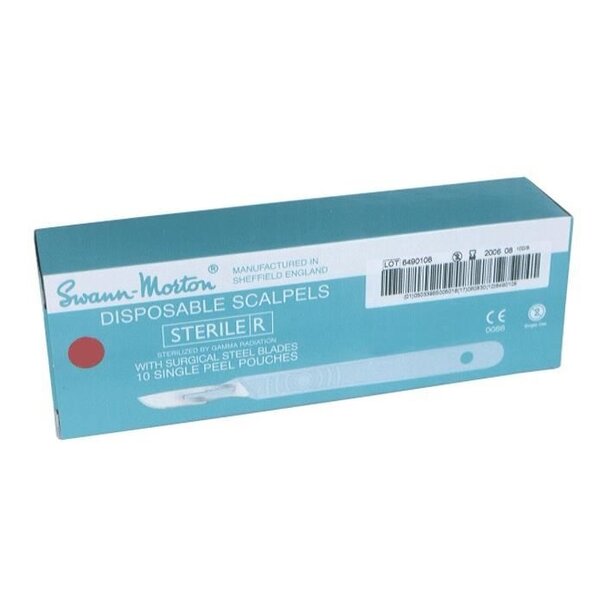 swann morton Scalpel met handvat nr 10  STERIEL- 10 stuks- Swann Morton