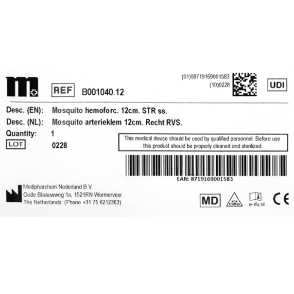 Medipharchem Arterieklem Mosquito 12 cm – Rechte Bek