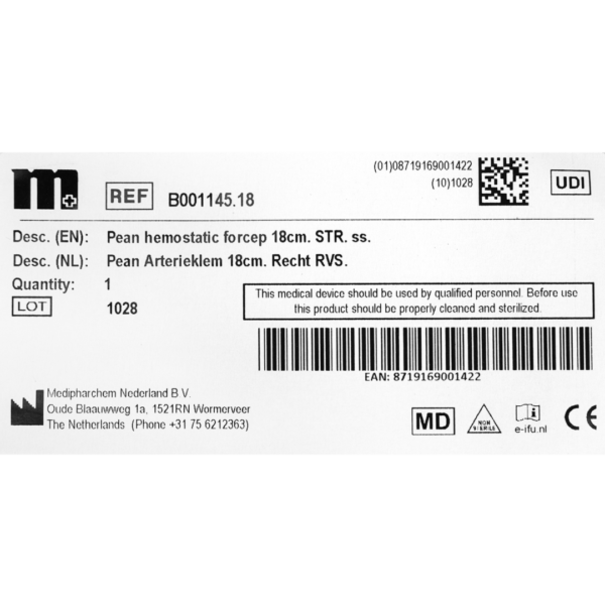 Medipharchem Arterieklem Pean - 18 cm – Recht