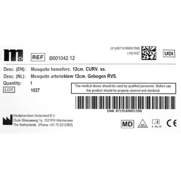 Medipharchem Arterieklem Mosquito 12 cm – Gebogen Bek