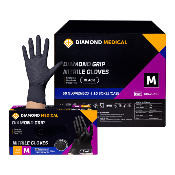 Diamond Medical Nitril handschoenen Grip Zwart 10x50stuks