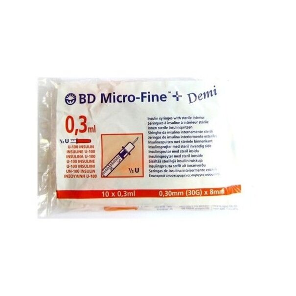 Becton Dickinson BD Microfine insulinespuit 0,3ml + naald 0,30x8mm U100