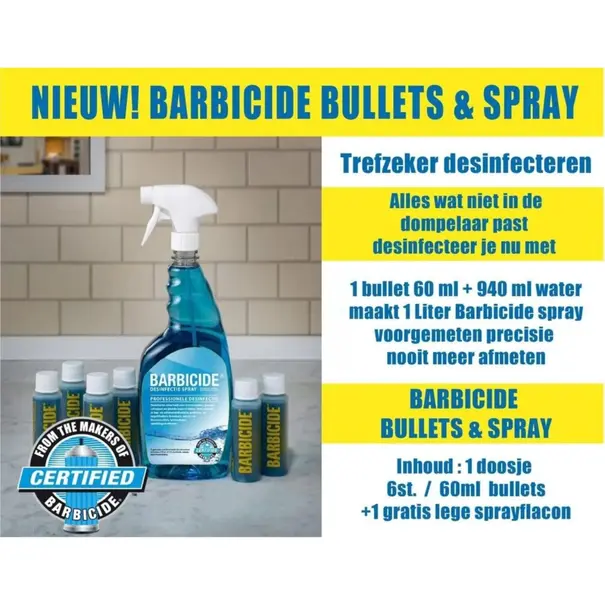 Barbicide Barbicide Desinfectie bullets 6 stuks à 60ml + Sprayflacon