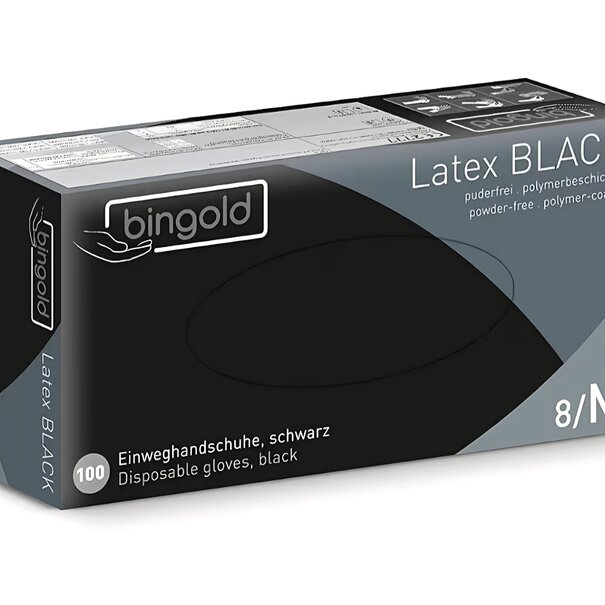 Bingold Latex handschoenen zwart poedervrij 10x100 stuks