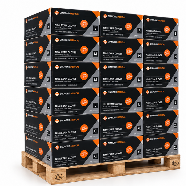 Diamond Medical Palletdeal Nitril Handschoenen zwart extra strong – 63 dozen x 1.000 Stuks