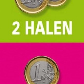 Raambiljet thema 2 HALEN 1 BETALEN  Afmeting 50x94 cm. Kleur groen - rose met Euro munten.