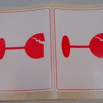 Etiket voor pakketten wit/rood 98x71mm bedrukking: pictogram met glas