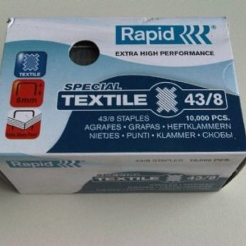 Rapid Rapid textielnietjes / nietjes 43/8 doosje van 10.000 stuks, geschikt voor Textielniettang Rapid 1/43.Rapid nieten "SUPER STRONG"  43/8 Gegalvaniseerd 10.000.Rapid 43 are used in Rapid's stapling plier K1 Textile.