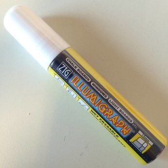 ZIG Illumigraph ZIG Illumigraph PMA-720 krijtstift breed 7-15 mm fluor wit, afwasbaar met water op een niet poreuze ondergrond.