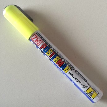 ZIG Posterman ZIG Posterman PMA-50 stift smal 2-6 mm fluor geel, niet met water uitwisbaar. Enkel te gebruiken op een niet poreuse ondergrond. Te verwijderen met een reiniger. (Lukt niet met een sopje)