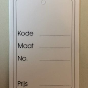 Hangetiket 60x40 mm neutraal bedrukt los in doos, geen perforatie in het label. Doosje met 1000 stuks.