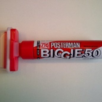 ZIG Posterman Posterman Biggie 50, extra breed 50 mm rood, niet met water uitwisbaar/waterproof. BiggyEnkel te gebruiken op een niet poreuse ondergrond. Te verwijderen met een reiniger. (Lukt niet met een sopje)