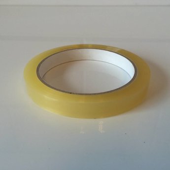 Tape transparant 12mm x 66 meter grote kern, goede kwaliteit PP acryl tape - Low Noise. Per rolletje te bestellen. (er zitten 36 rolletjes in 1 doosje) Geschikt voor de zakkensluiter met artikel  13240065