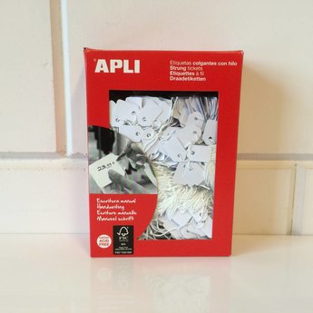 Apli Apli-nr. 00387  Hangetiket met koord 13x20 mm  1000 stuks. Om te beschrijven met pen, van prijs of nummer.