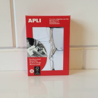 Apli Apli-nr. 00392  Hangetiket met koord 36x53 mm  500 stuks. Om te beschrijven met pen, van prijs of nummer.