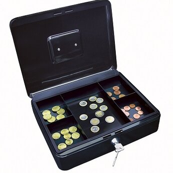 Cash-box / geldkist 12 inch / 30cm met slot en inzet voor kleingeld.