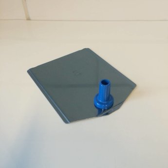 Voetplaat metaal met kunststof buishouder in de kleur blauw. Gewicht van de voetplaat is 281 gram. Binnendiameter van de buishouder is 12 mm.