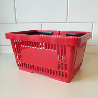 Winkelmandje rood Ral 3000 met 2 handgrepen. Afmeting bxlxh 30x43x21 cm.