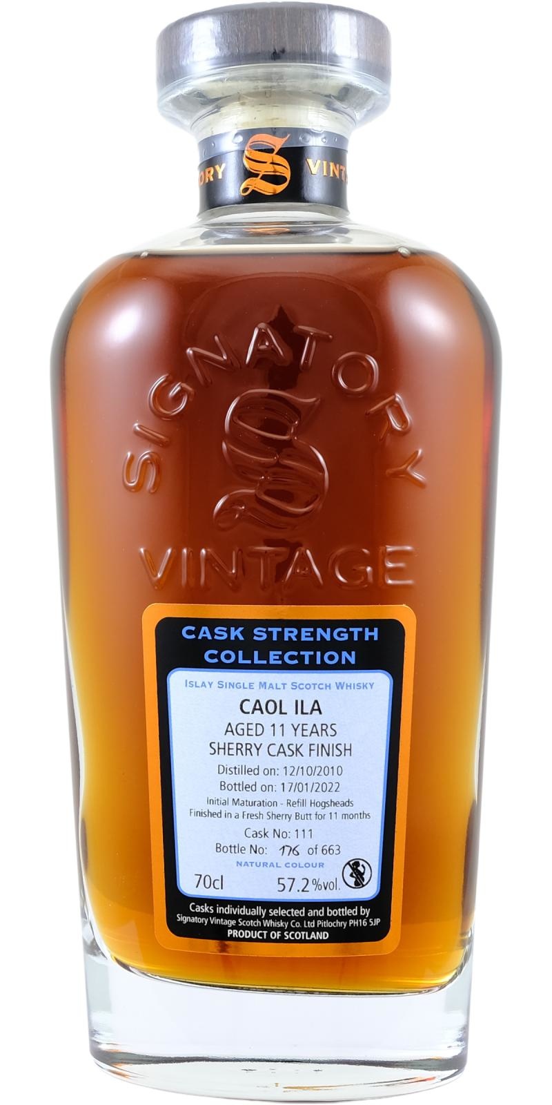 Caol Ila 11 Year Old 2010 (cask 111) - Cask Strength Collection (Signatory)  (70cl, 56.8%) - Whisky and such