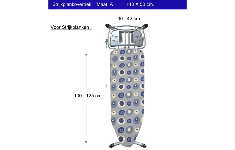 Strijkplankhoes 5 lagen maat A Blauw/wit balls Strijkplankhoes 5 lagen maat A Blauw/wit balls