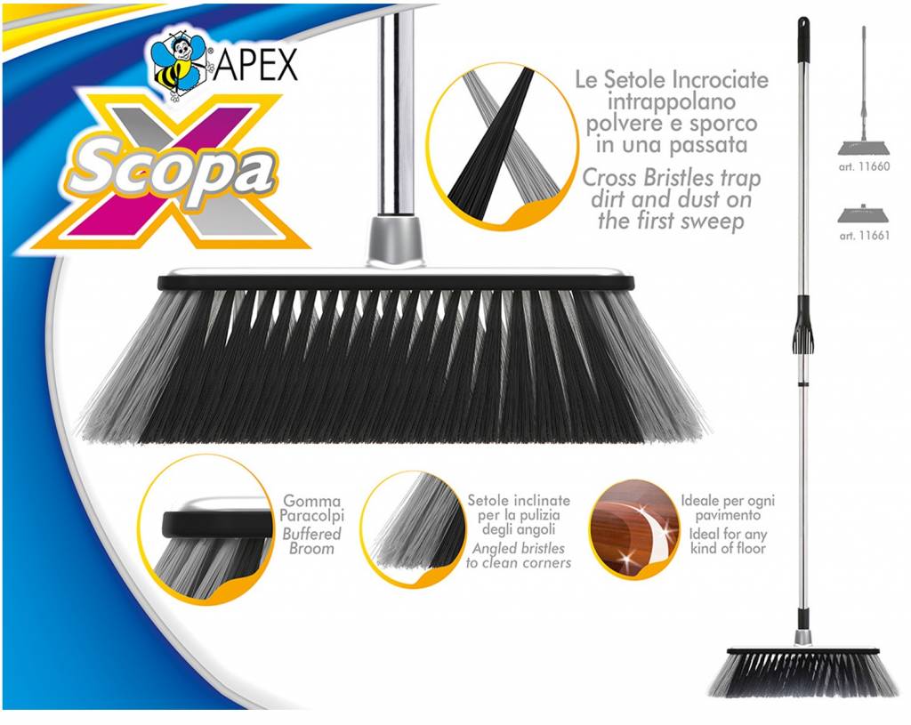Zachte Vloer bezem met speciale 'X' cross borstelharen