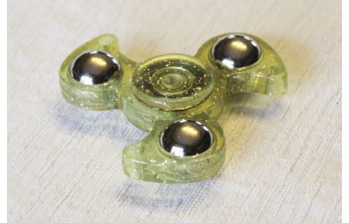 Hand spinner Glitter drietand Geel