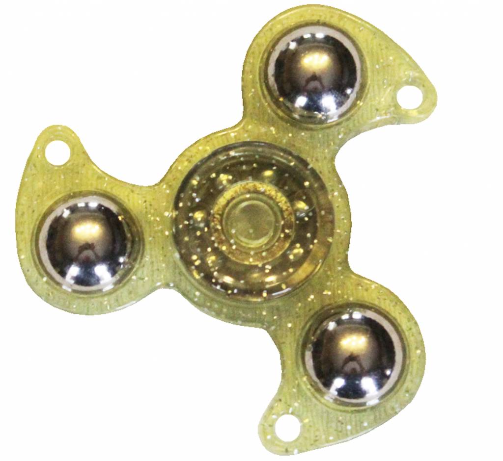 Hand spinner Glitter drietand Geel