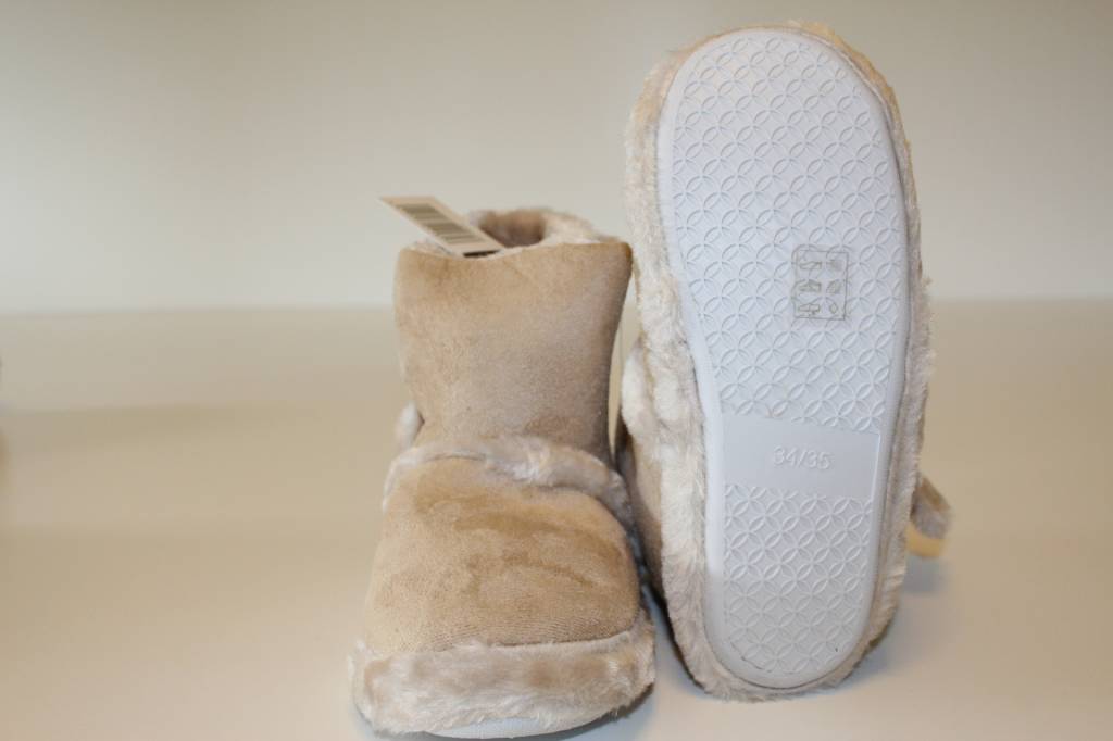 Pantoffels kinderen hoog met velcrostrip Beige
