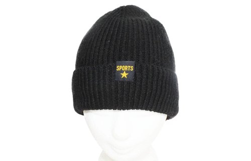 Gebreide Muts met boord "Sport Star" Zwart