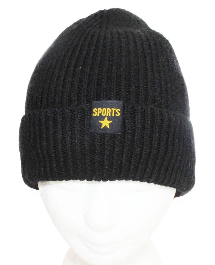 Gebreide Muts met boord "Sport Star" Zwart Gebreide Muts met boord "Sport Star" Zwart