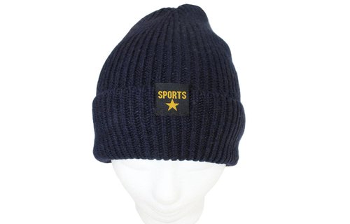 Gebreide Muts met boord "Sport Star" Navy Nlauw