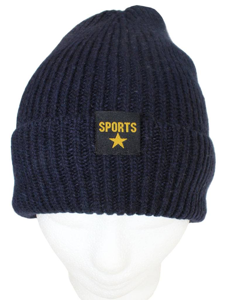 Gebreide Muts met boord "Sport Star" Navy Nlauw
