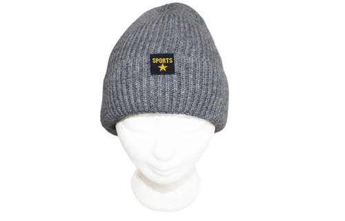 Gebreide Muts met boord "Sport Star" licht Grijs