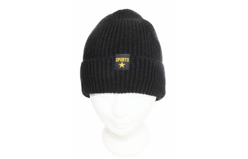 Gebreide Muts met boord "Sport Star" Zwart