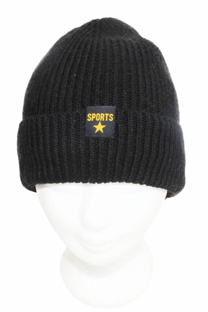 Gebreide Muts met boord "Sport Star" Zwart Gebreide Muts met boord "Sport Star" Zwart