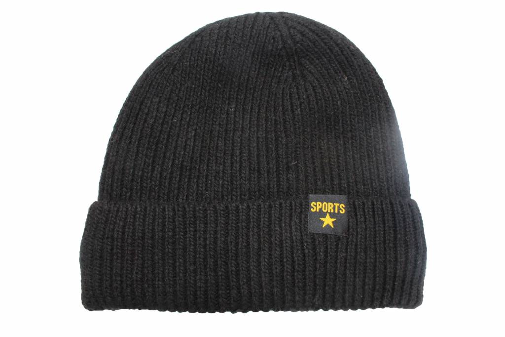 Gebreide Muts met boord "Sport Star" Zwart Gebreide Muts met boord "Sport Star" Zwart