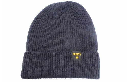 Gebreide Muts met boord "Sport Star" Navy Nlauw