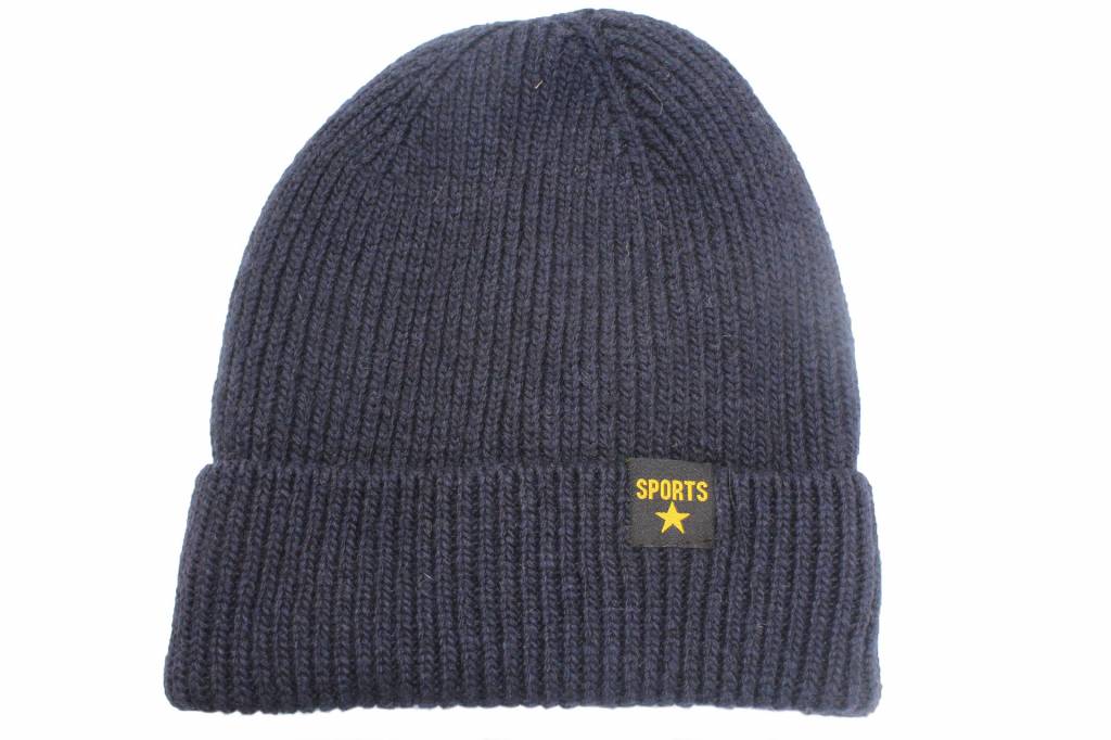 Gebreide Muts met boord "Sport Star" Navy Nlauw Gebreide Muts met boord "Sport Star" Navy Nlauw
