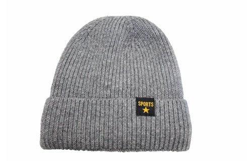 Gebreide Muts met boord "Sport Star" licht Grijs