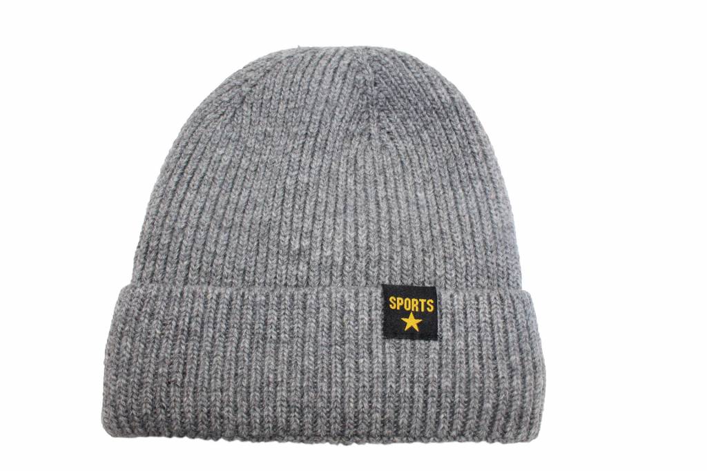 Gebreide Muts met boord "Sport Star" licht Grijs Gebreide Muts met boord "Sport Star" licht Grijs
