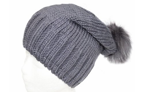 Gebreide Pomponmuts licht Grijs