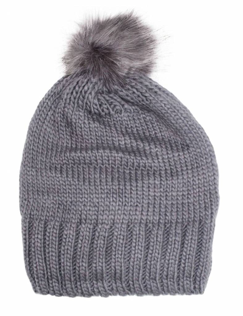 Gebreide Pomponmuts licht Grijs