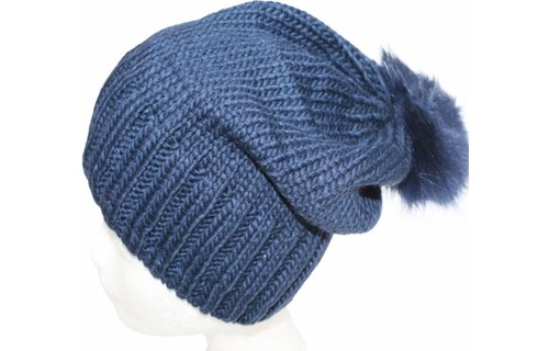 Gebreide Pomponmuts Navy Blauw Gebreide Pomponmuts Navy Blauw