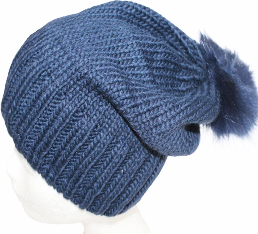 Gebreide Pomponmuts Navy Blauw Gebreide Pomponmuts Navy Blauw