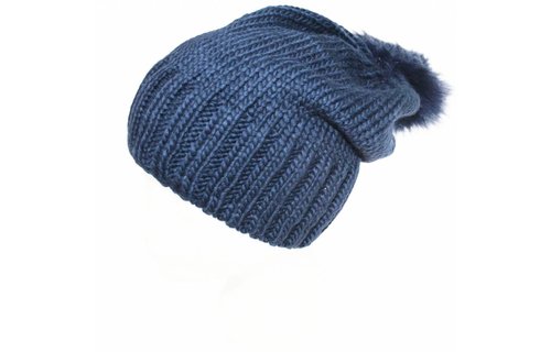 Gebreide Pomponmuts Navy Blauw Gebreide Pomponmuts Navy Blauw